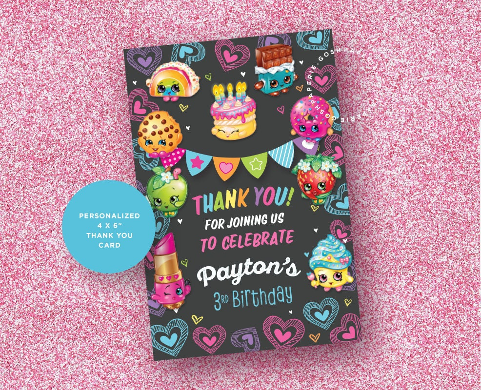 Shopkins Thank You Card, Shopkins Birthday, Shopkins Party intended for Free Printable Shopkins Thank You Cards