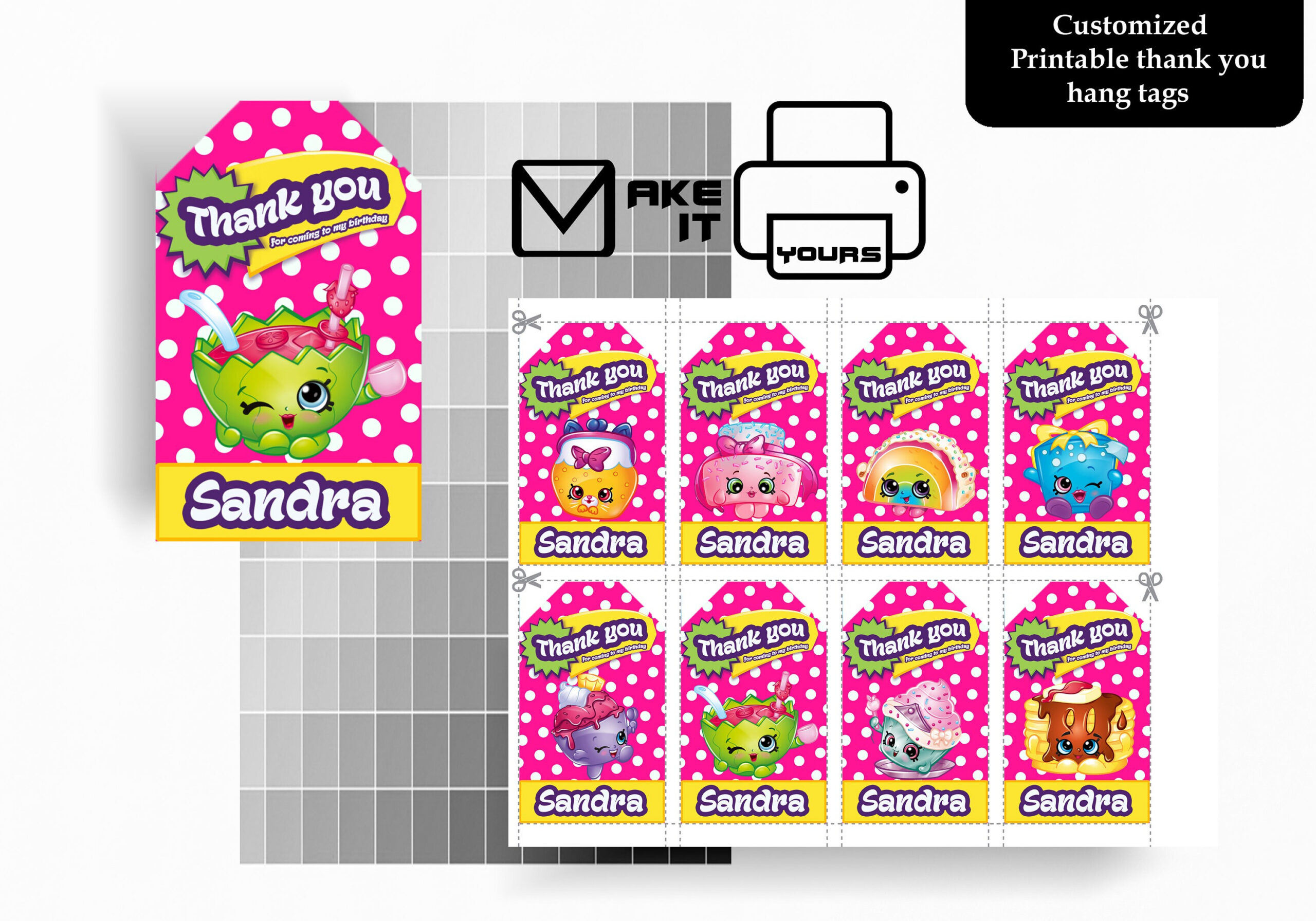 Shopkins Thank You Hang Tag, Shopkins Birthday, Shopkins Party pertaining to Free Printable Shopkins Thank You Cards