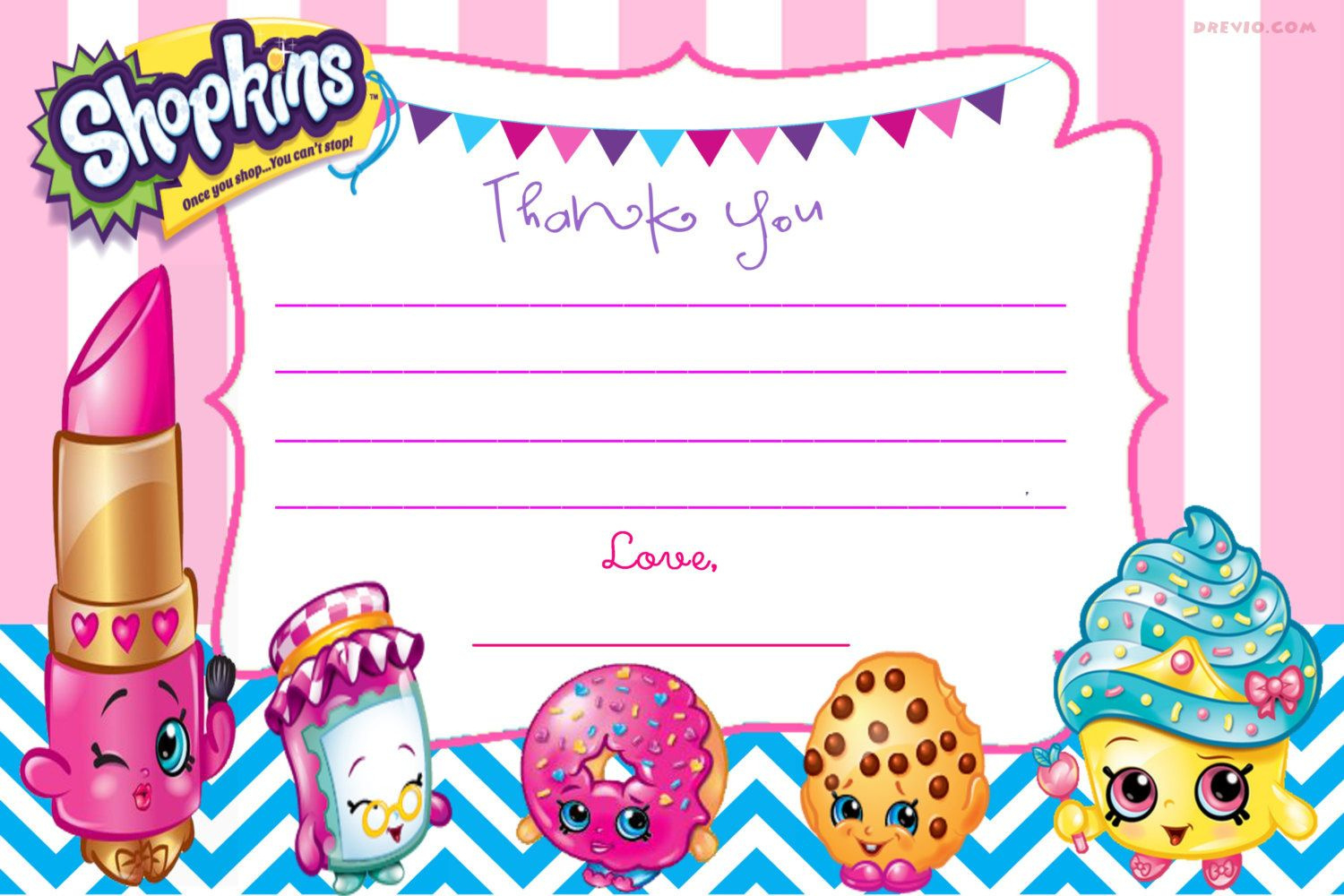 Shopkins Themed Customizable Birthday Invitations And Thank You inside Free Printable Shopkins Thank You Cards