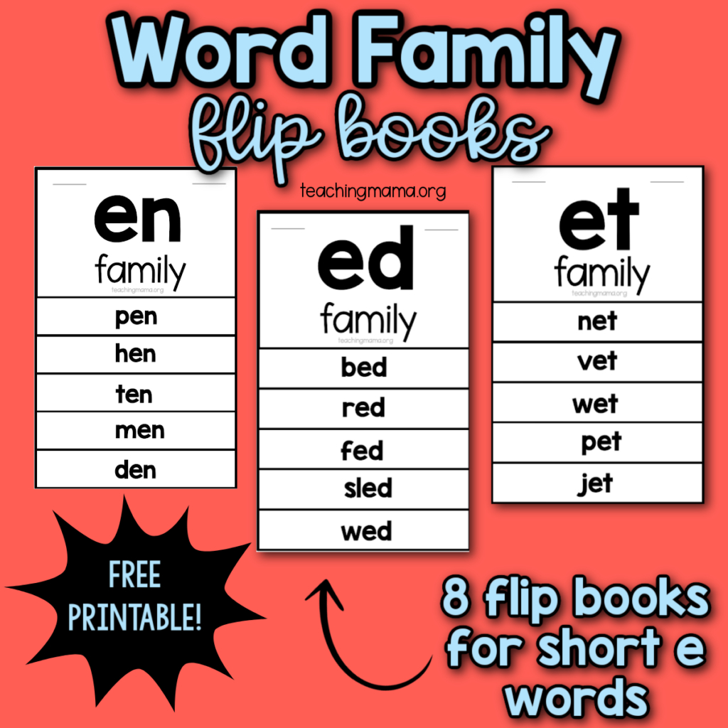 Short E Word Family Flip Books - Teaching Mama intended for Free Printable Word Family Mini Books