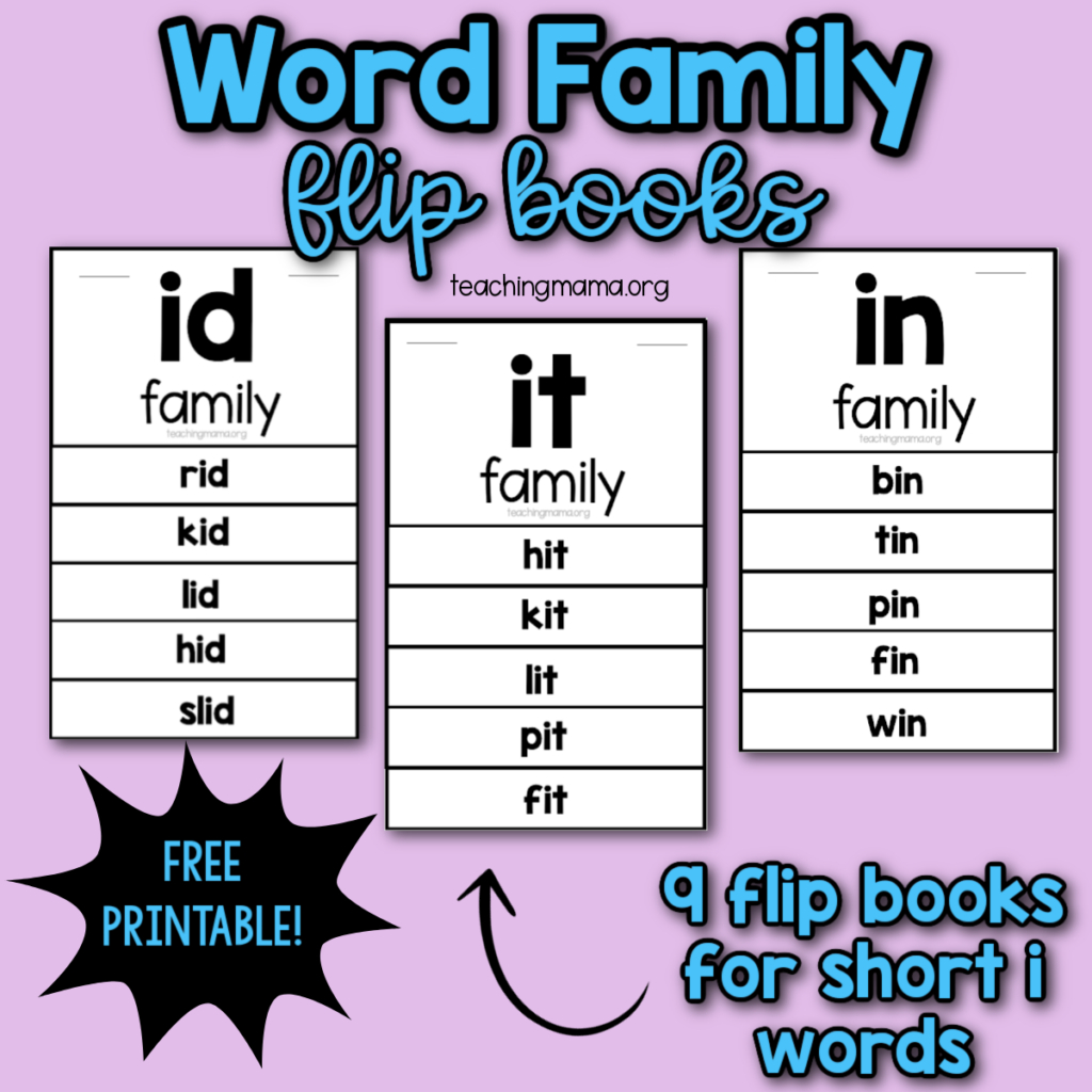 Short I Word Family Flip Books - Teaching Mama with regard to Free Printable Word Family Mini Books