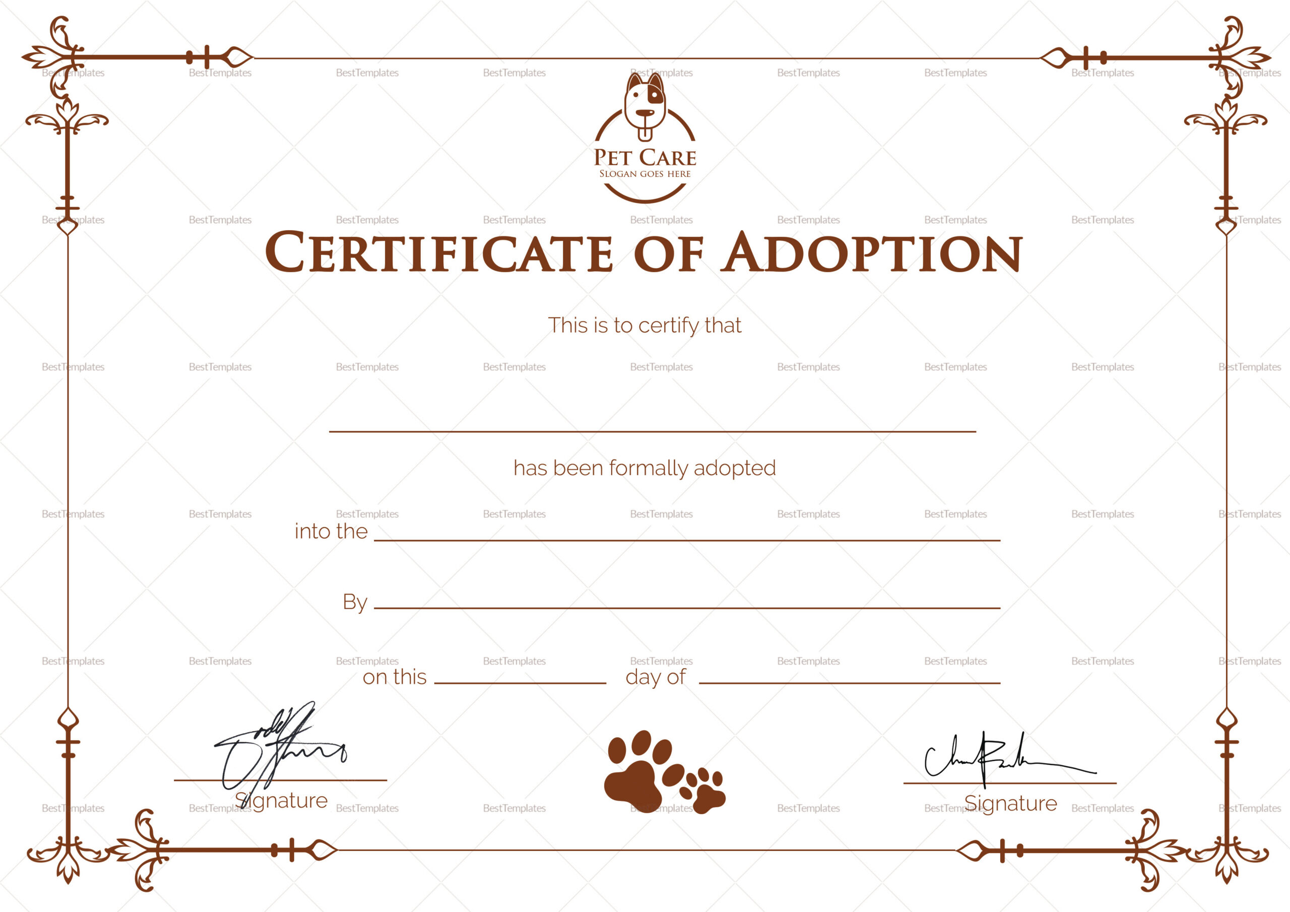 Simple Adoption Certificate Design Template In Psd, Word for Fake Adoption Certificate Free Printable