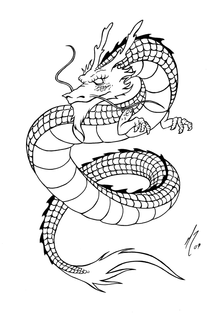 Simple Chinese Dragon - China & Asia Coloring Pages For Adults within Free Printable Chinese Dragon Coloring Pages