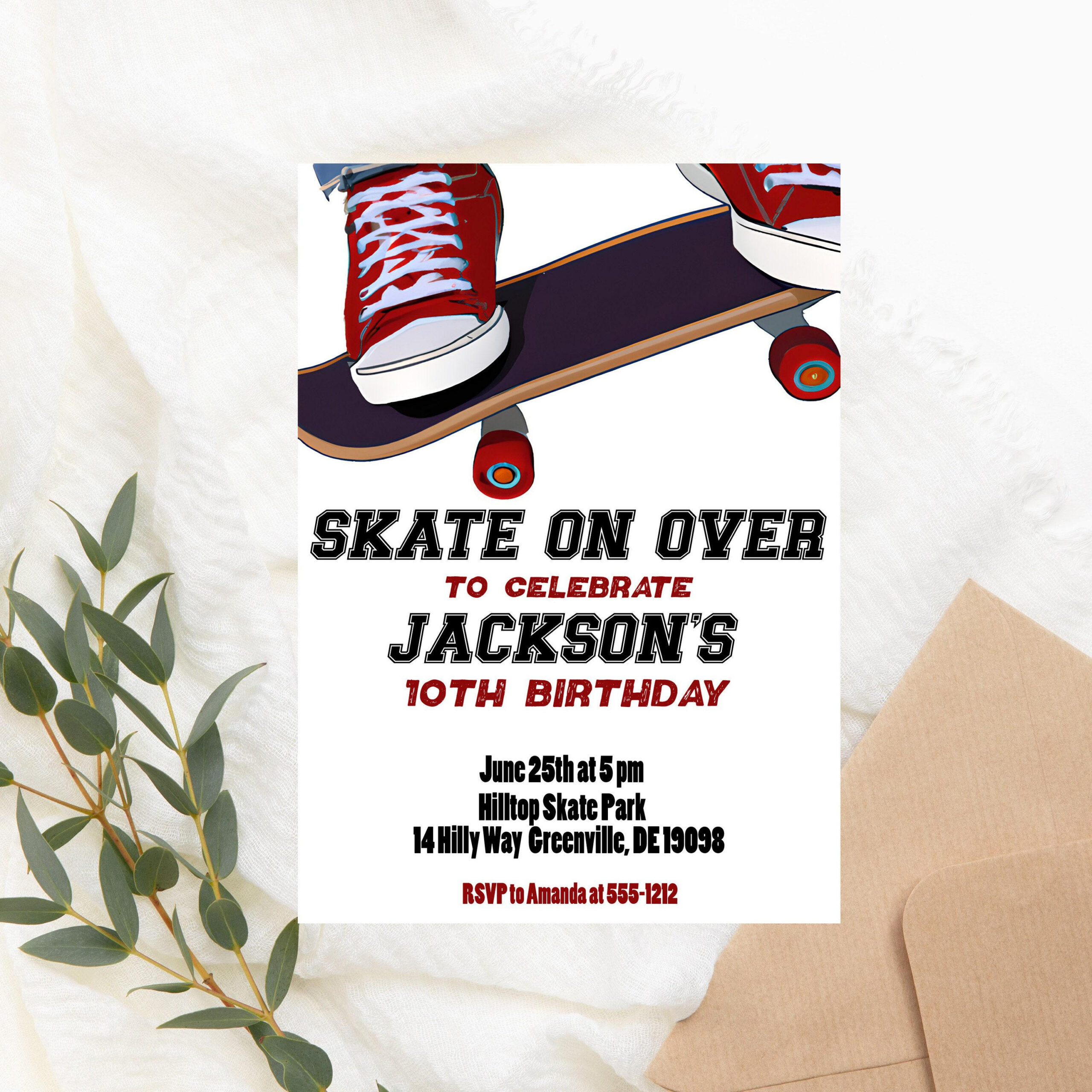 Skateboard Birthday Invitation – Simple Black And Red Editable regarding Free Printable Skateboard Birthday Party Invitations