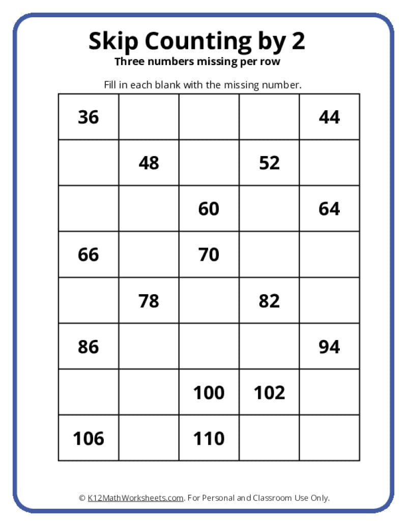 Skip Counting Worksheets inside Free Printable Skip Counting Worksheets