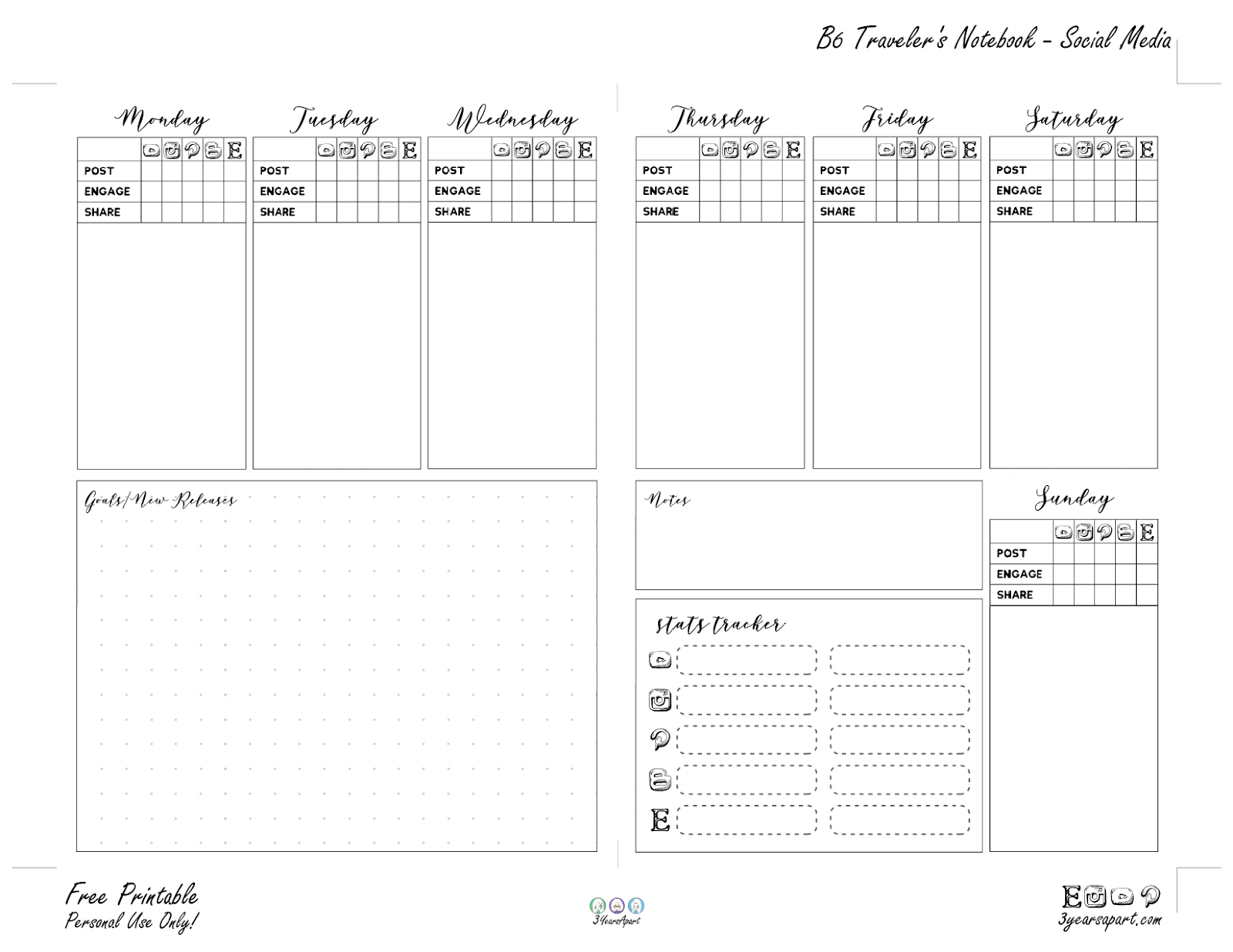 Social Media Planner Inserts | Free Printable For Traveler&amp;#039;S throughout Free Printable Traveler&amp;amp;#039;s Notebook Inserts