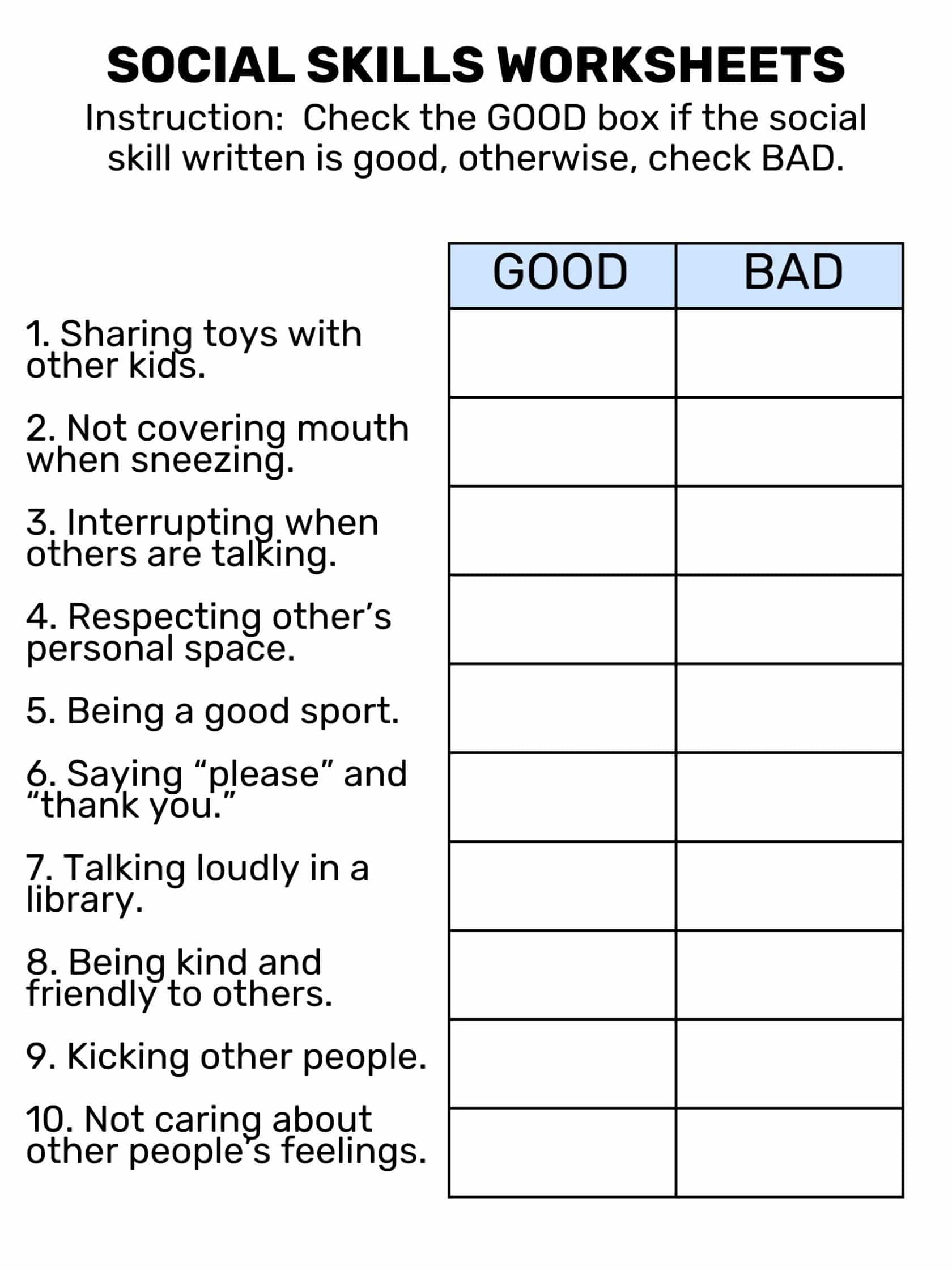 Social Skills Worksheets | Free Printable - Goally - Worksheets pertaining to Free Library Skills Printable Worksheets