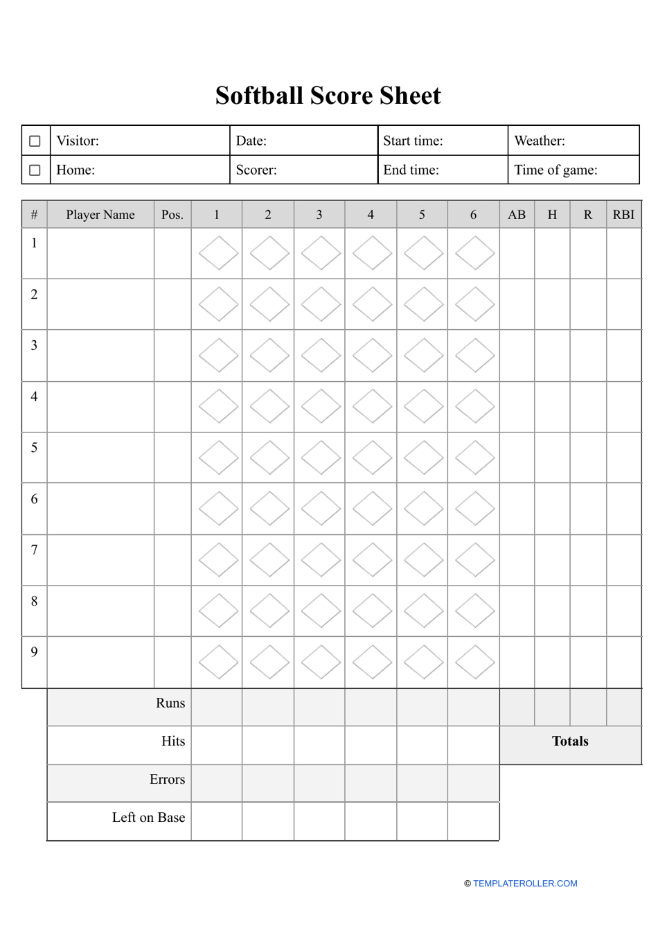Softball Score Sheet Template Download Printable Pdf | Templateroller intended for Free Printable Softball Stat Sheets