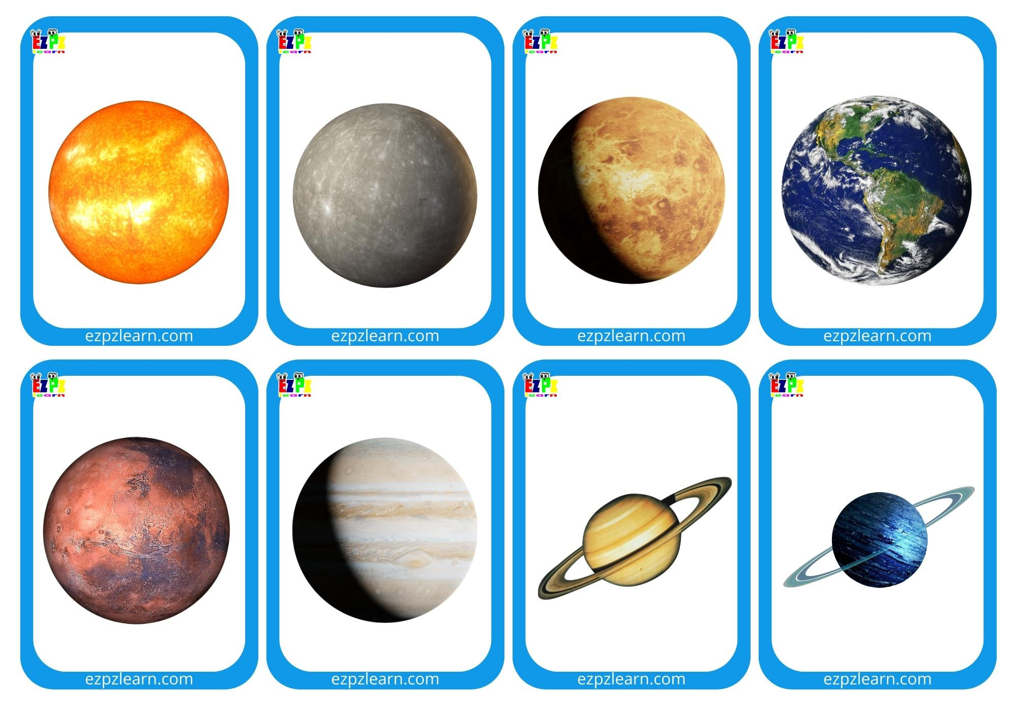 Solar System Planets Mini Cards For Kids Free Pdf - Ezpzlearn for Free Printable Solar System Flashcards