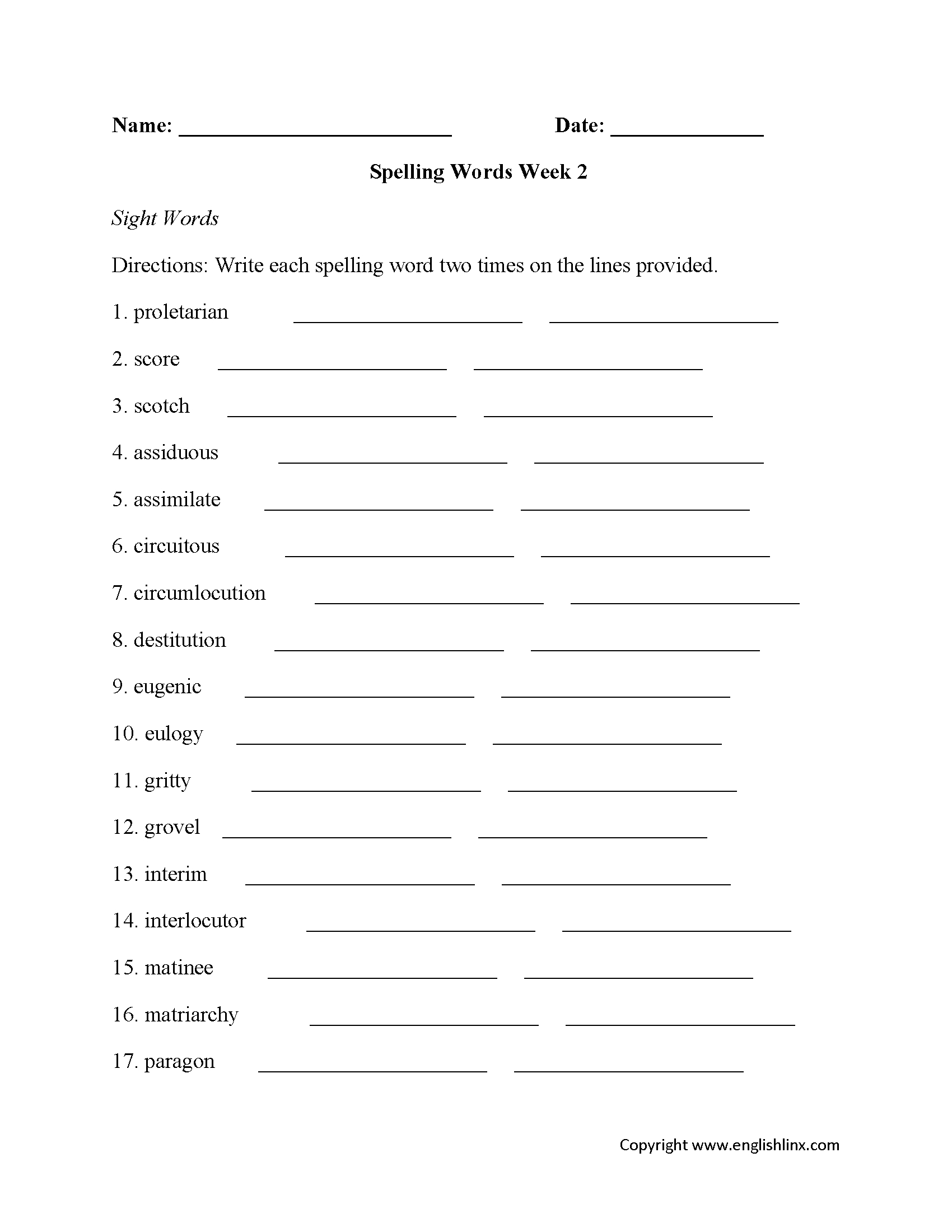 Spelling Worksheets | High School Spelling Worksheets - Worksheets for Free Printable High School Worksheets
