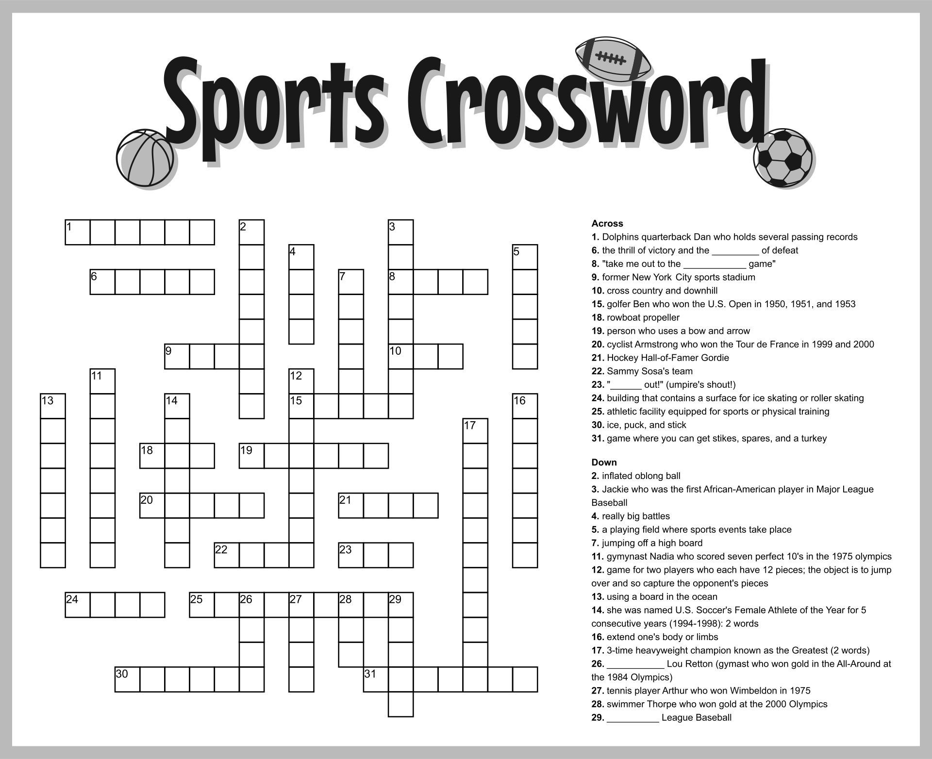 Sport Crossword - 10 Free Pdf Printables | Printablee - Worksheets pertaining to Free Printable Sports Crossword Puzzles