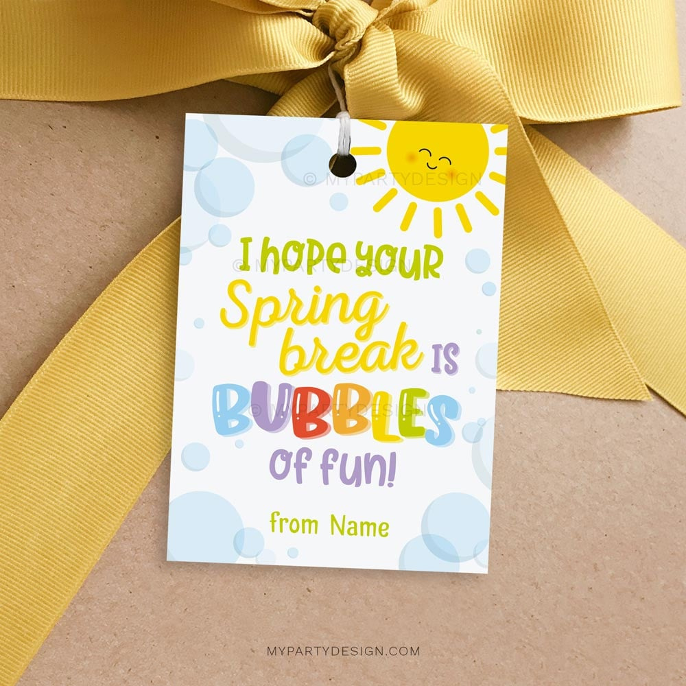 Spring Break Bubbles Gift Tag, Printable Pdf - My Party Design with Free Printable Gift Tags For Bubbles