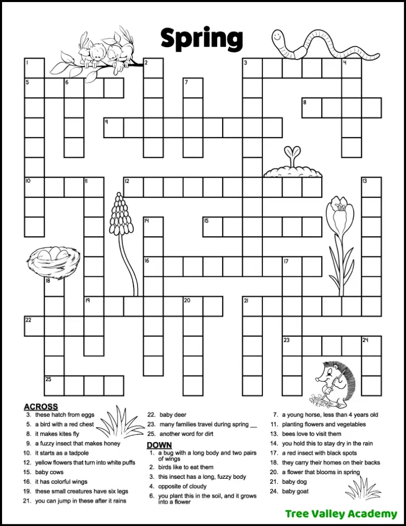 Spring Crossword Puzzles For Kids - Tree Valley Academy throughout Free Printable Crossword Puzzles For Kids