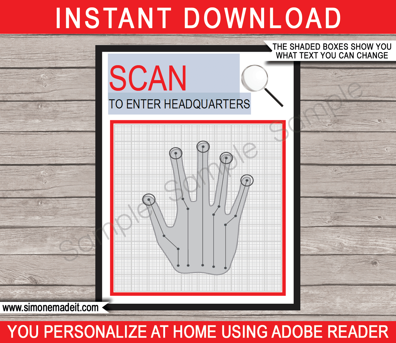 Spy Party Handprint Scanner Template - Red for Scan To Enter Sign Printable Free