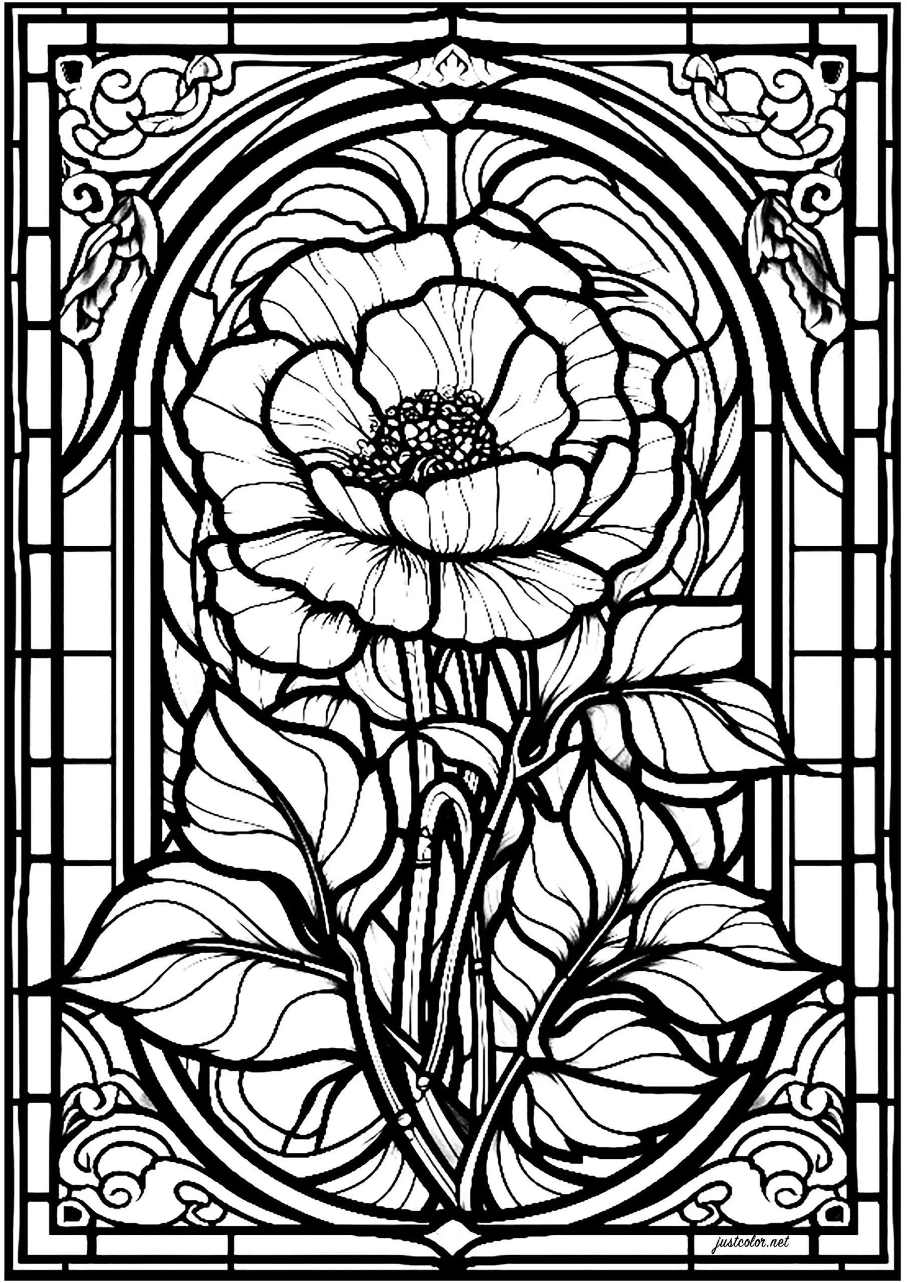 Stained Glass Flower - 2 - Stained Glass Coloring Pages regarding Free Printable Religious Stained Glass Patterns