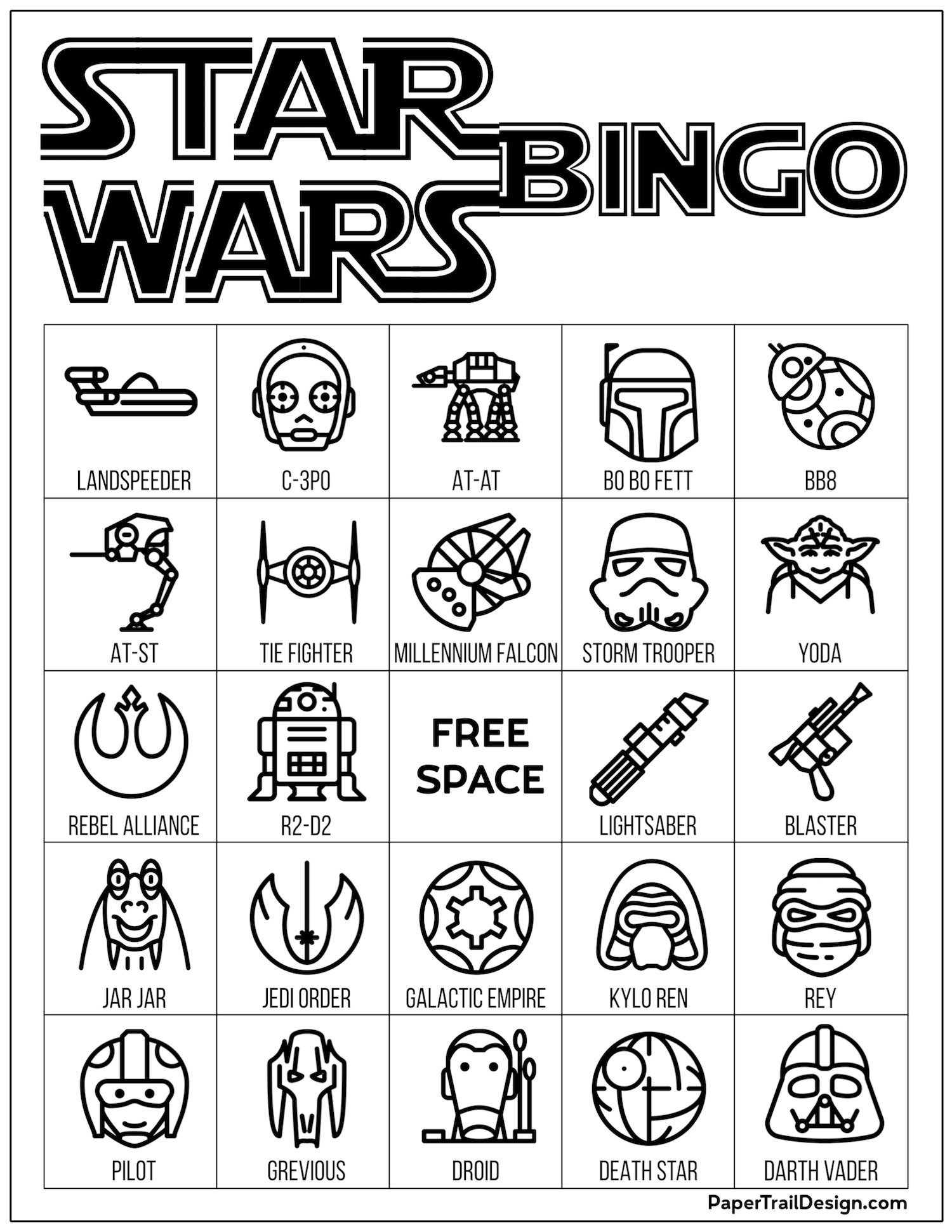 Star Wars Bingo {Free Printable Party Game} - Paper Trail Design with Star Wars Printable Cards Free