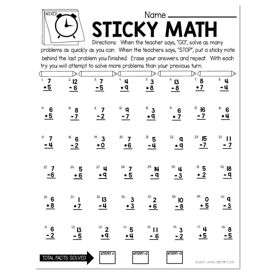 Sticky Math: A New Way To Use Math Facts Worksheets In 2Nd Grade intended for Free Printable Informal Math Assessments