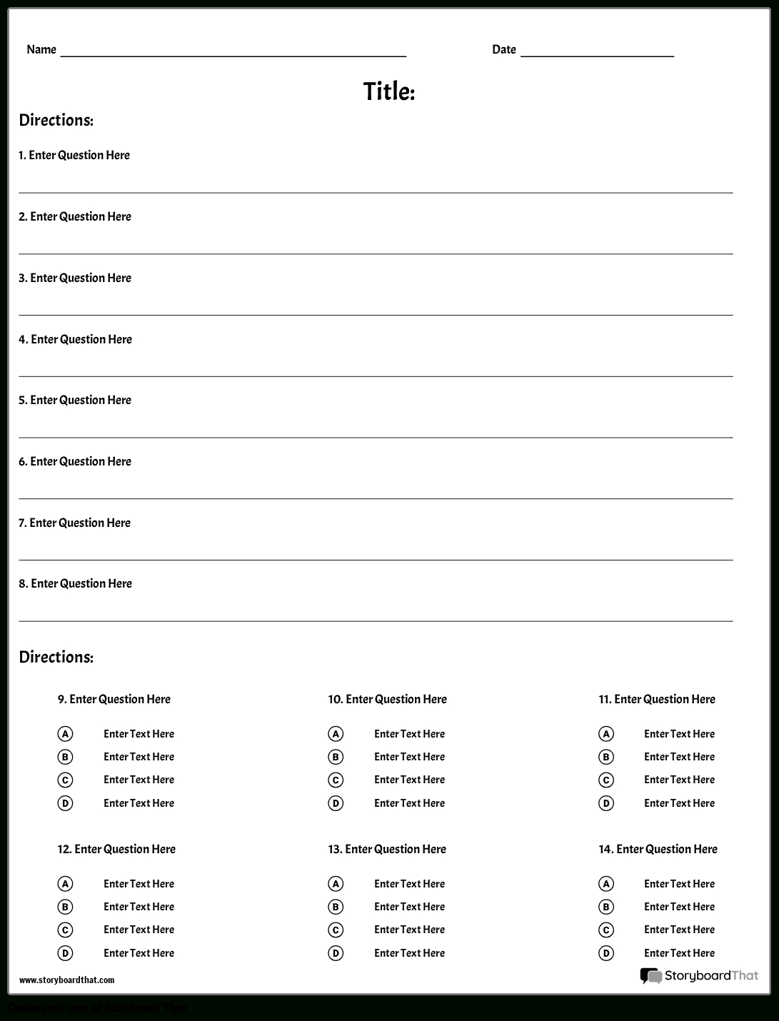 Storyboard That: Free Quiz Maker Templates For Teachers regarding Free Printable Test Maker