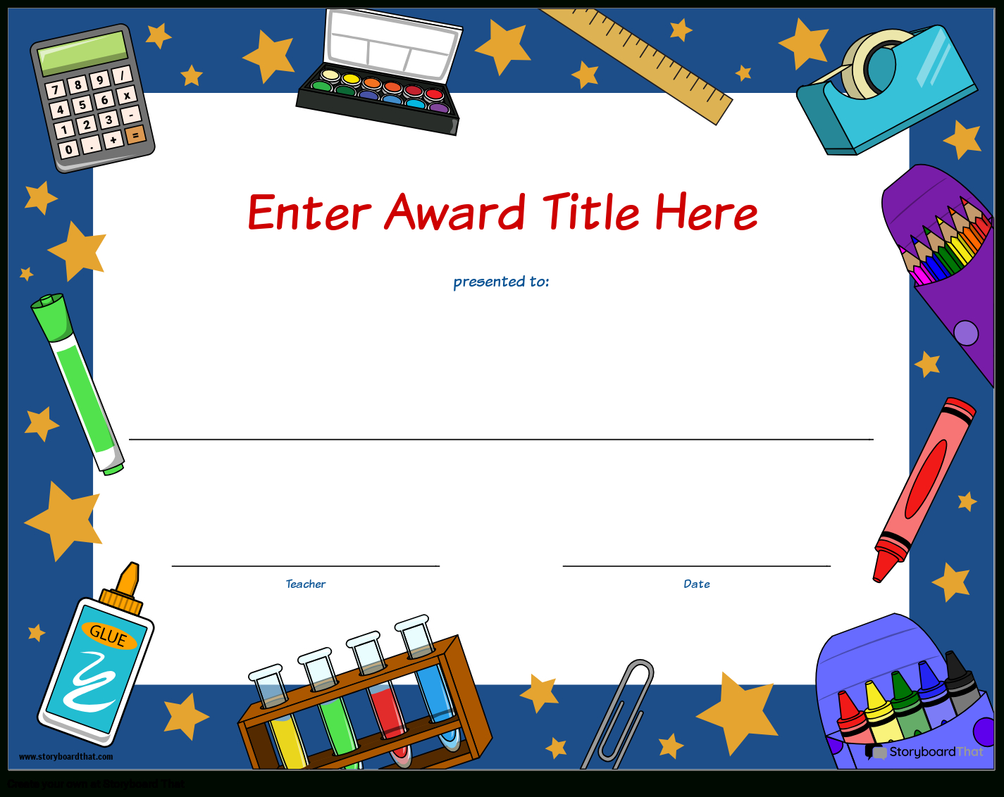 Storyboard That: Free Student Award Templates intended for Free Printable Certificates And Awards