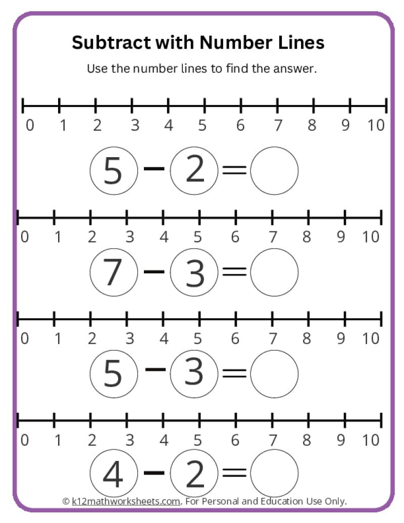 Subtract With Number Lines - K12 Math Worksheets pertaining to Free Printable Subtraction Worksheets For 2Nd Grade