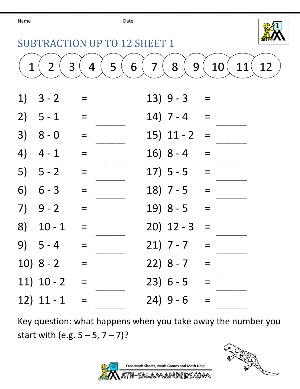 Subtraction Facts Worksheets 1St Grade regarding Free Printable First Grade Math Worksheets