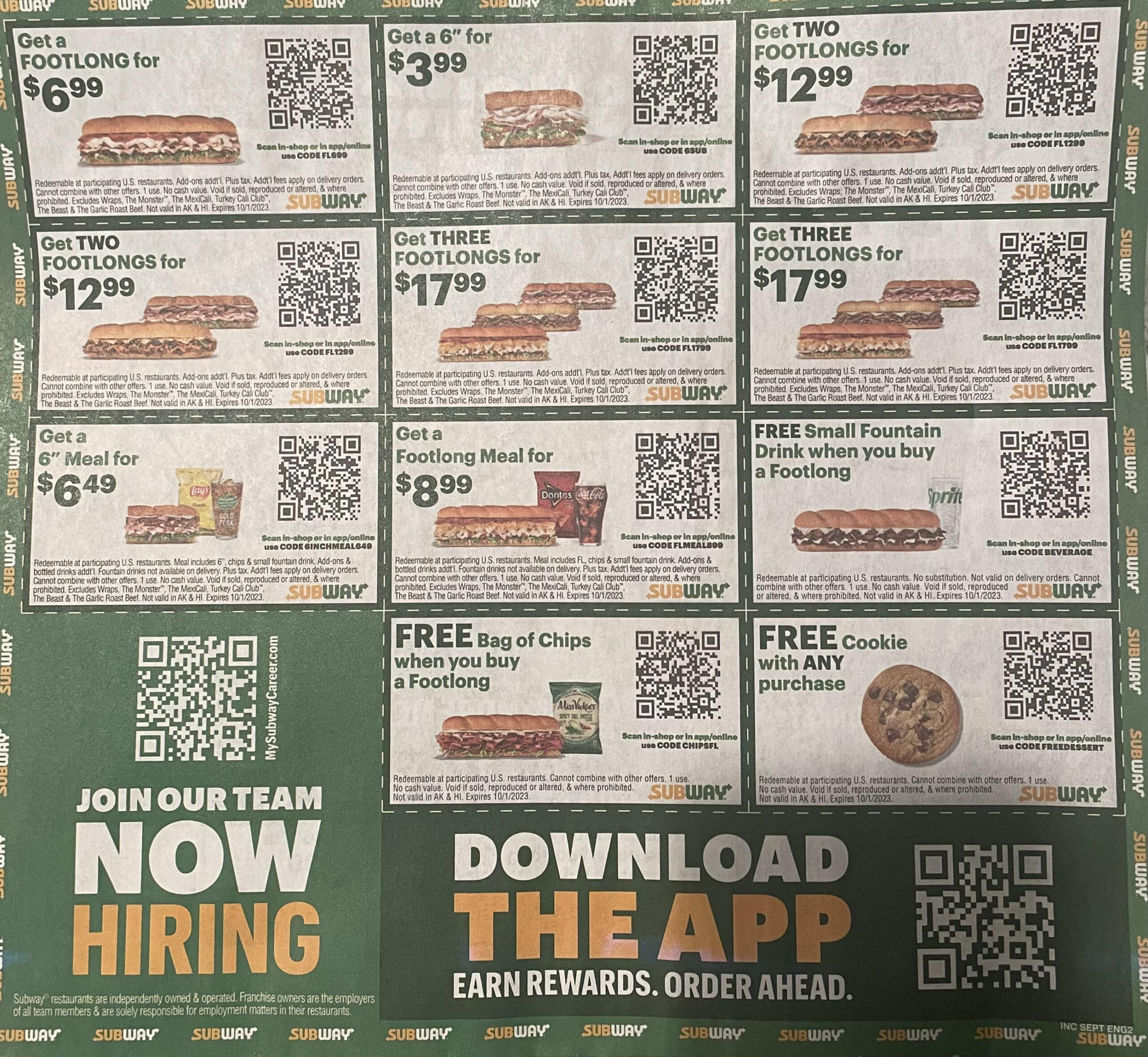 Subway Coupons, Expire 10/1/23 : R/Freefood - Worksheets Library pertaining to Free Printable Subway Coupons 2017