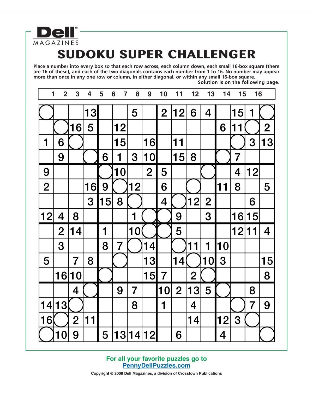 Sudoku Super Challenger - Pennydellpuzzles intended for Free Printable Super Challenger Sudoku