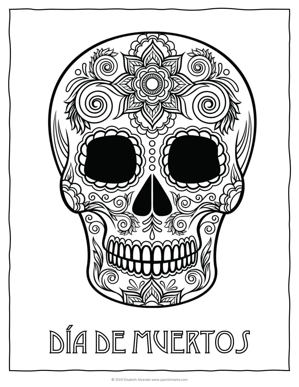 Sugar Skull Coloring Pages And Masks For Día De Muertos within Free Printable Sugar Skull Day Of The Dead Mask