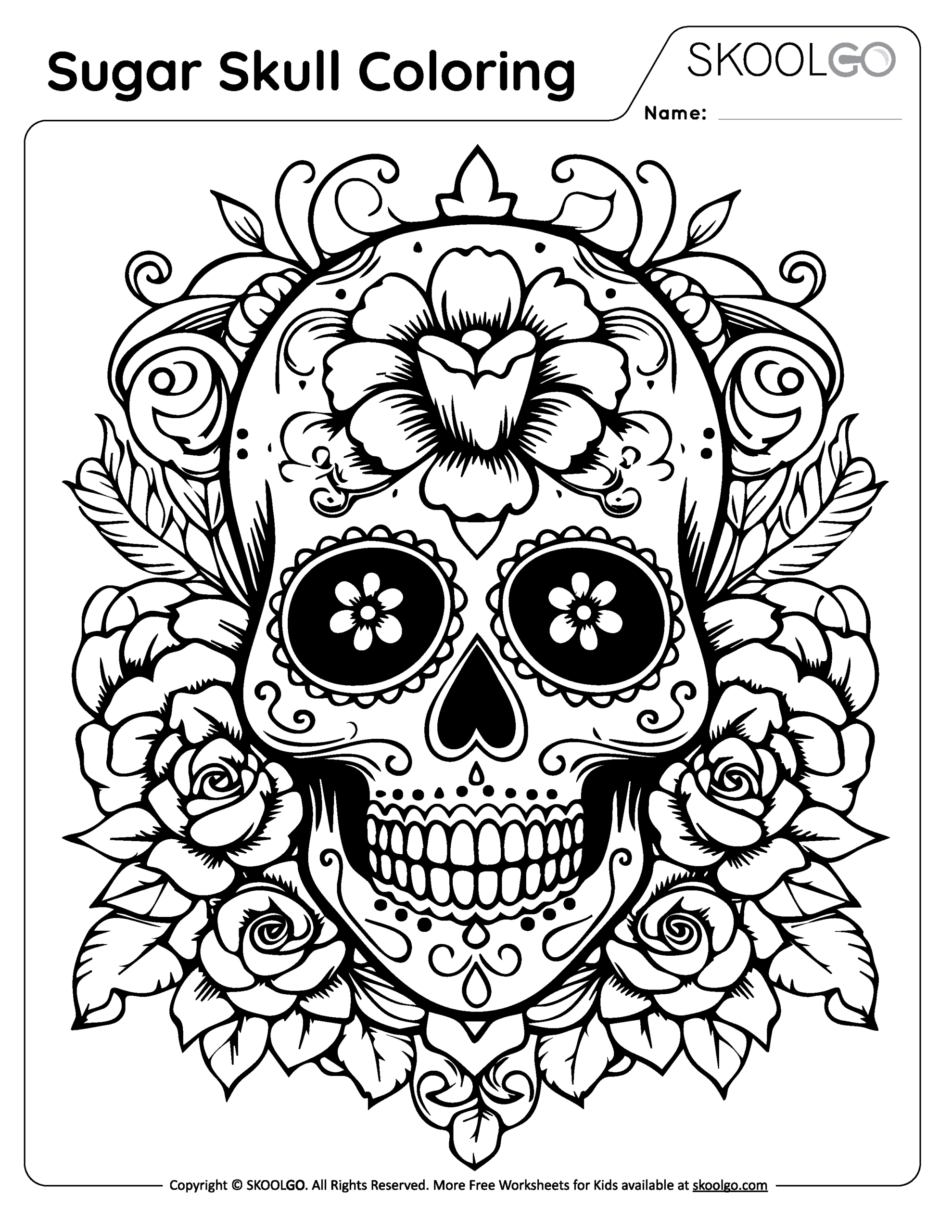 Sugar Skull Coloring - Skoolgo within Free Printable Sugar Skull Coloring Pages