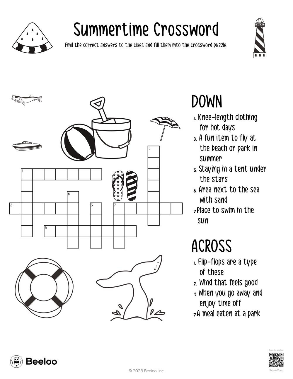 Summer-Themed Crossword Puzzles • Beeloo Printable Crafts And within Summer Crossword Puzzle Free Printable
