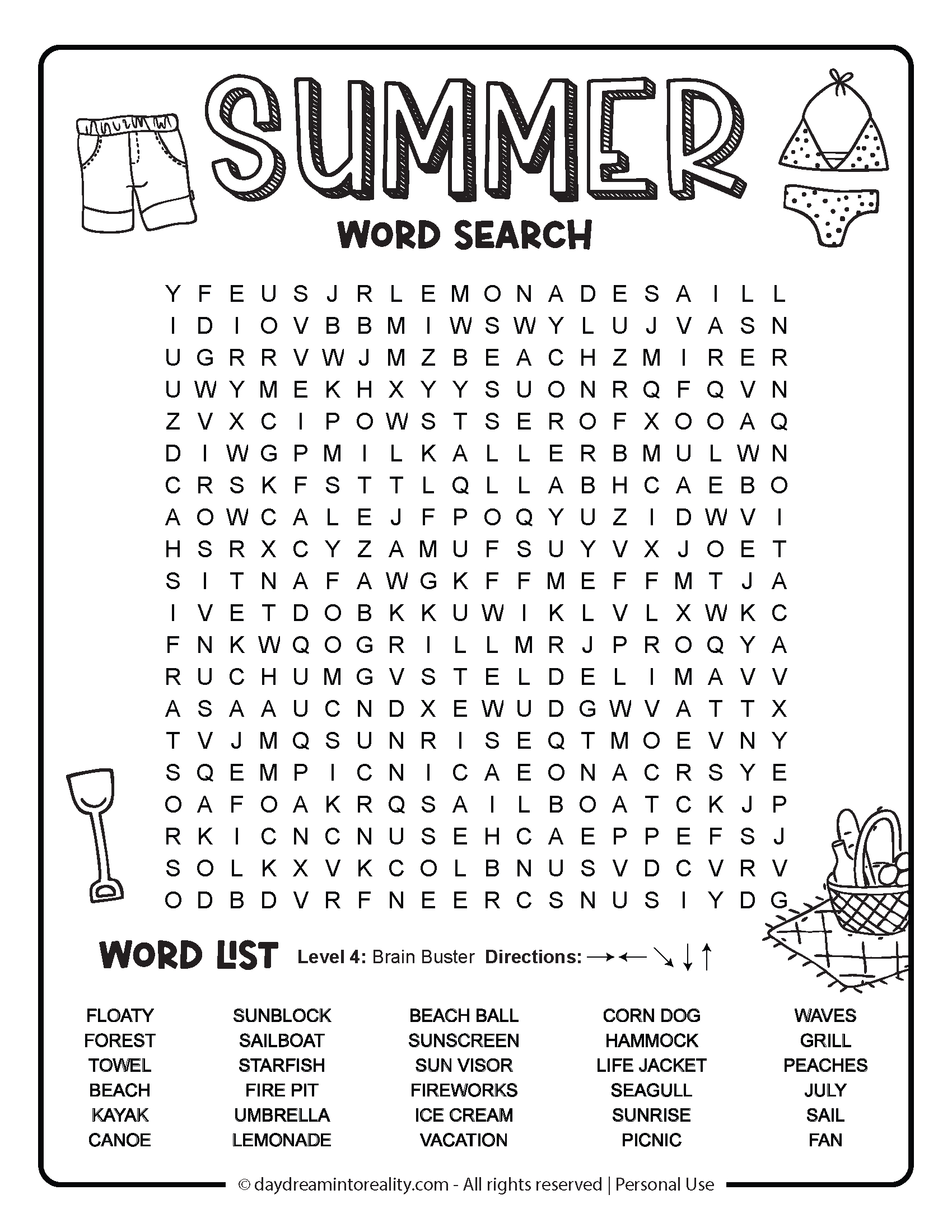 Summer Word Search Free Pdf Printables | 6 Levels Of Difficulty pertaining to Free Printable Summer Puzzles