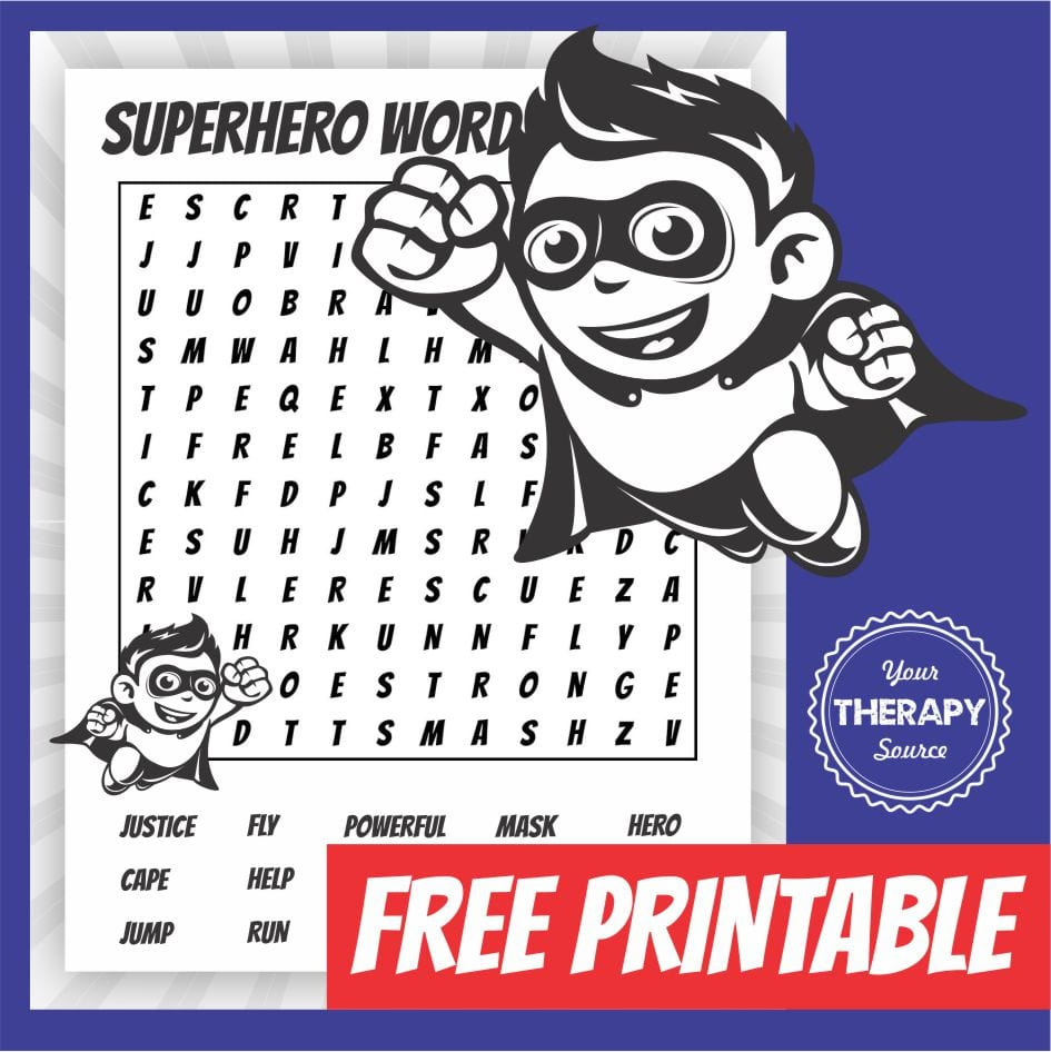 Super Hero Word Search -Free Printable - Your Therapy Source within Free Printable Superhero Words
