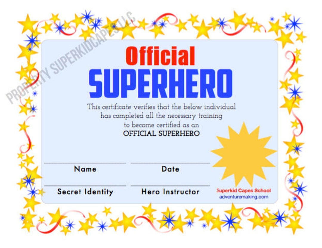 Superhero Certificate Instant Printable - Download And Print This intended for Free Printable Superhero Certificates