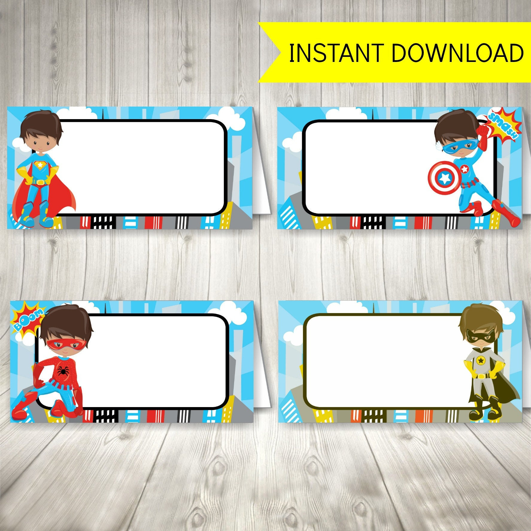 Superhero Party Food Tent Labels, Printable Superhero Decoration intended for Superhero Name Tags Free Printable