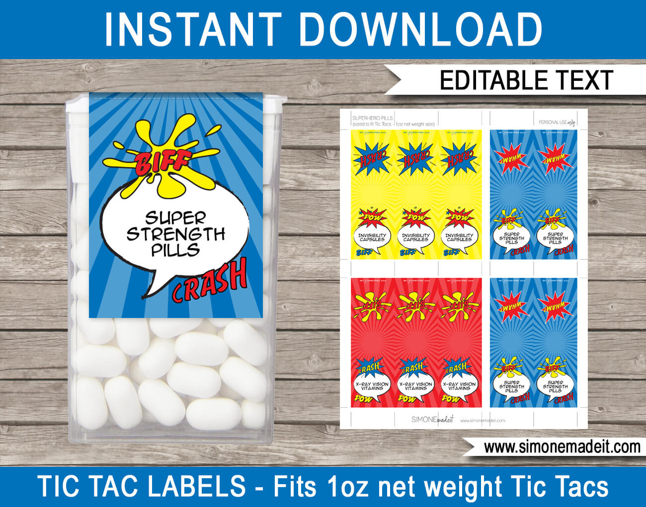 Superhero Tic Tac Labels in Free Printable Tic Tac Labels