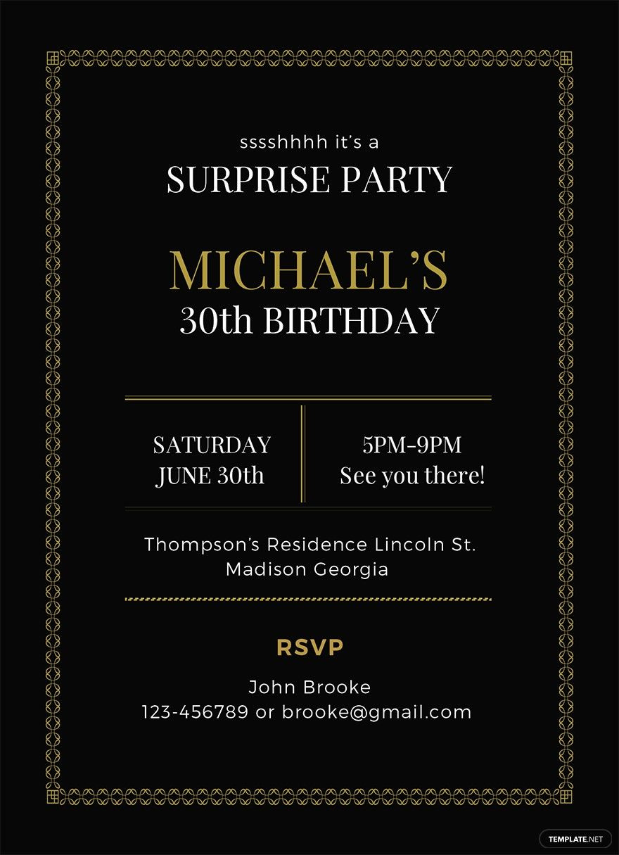 Surprise Party Invitation Template In Illustrator, Word, Publisher regarding Free Printable Surprise Party Invitation Templates