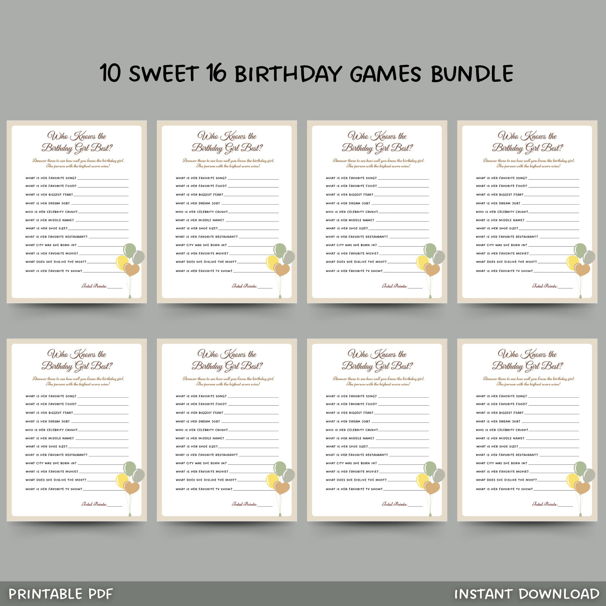 Sweet 16 Birthday Party Games Printable, Teen Girl Birthday with Free Printable Women'S Party Games