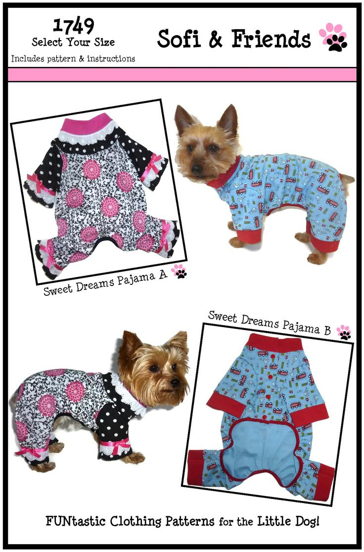 Sweet Dreams Dog Pajamas Sewing Pattern 1749 - Dog Jammies - Dog in Free Printable Dog Pajama Pattern
