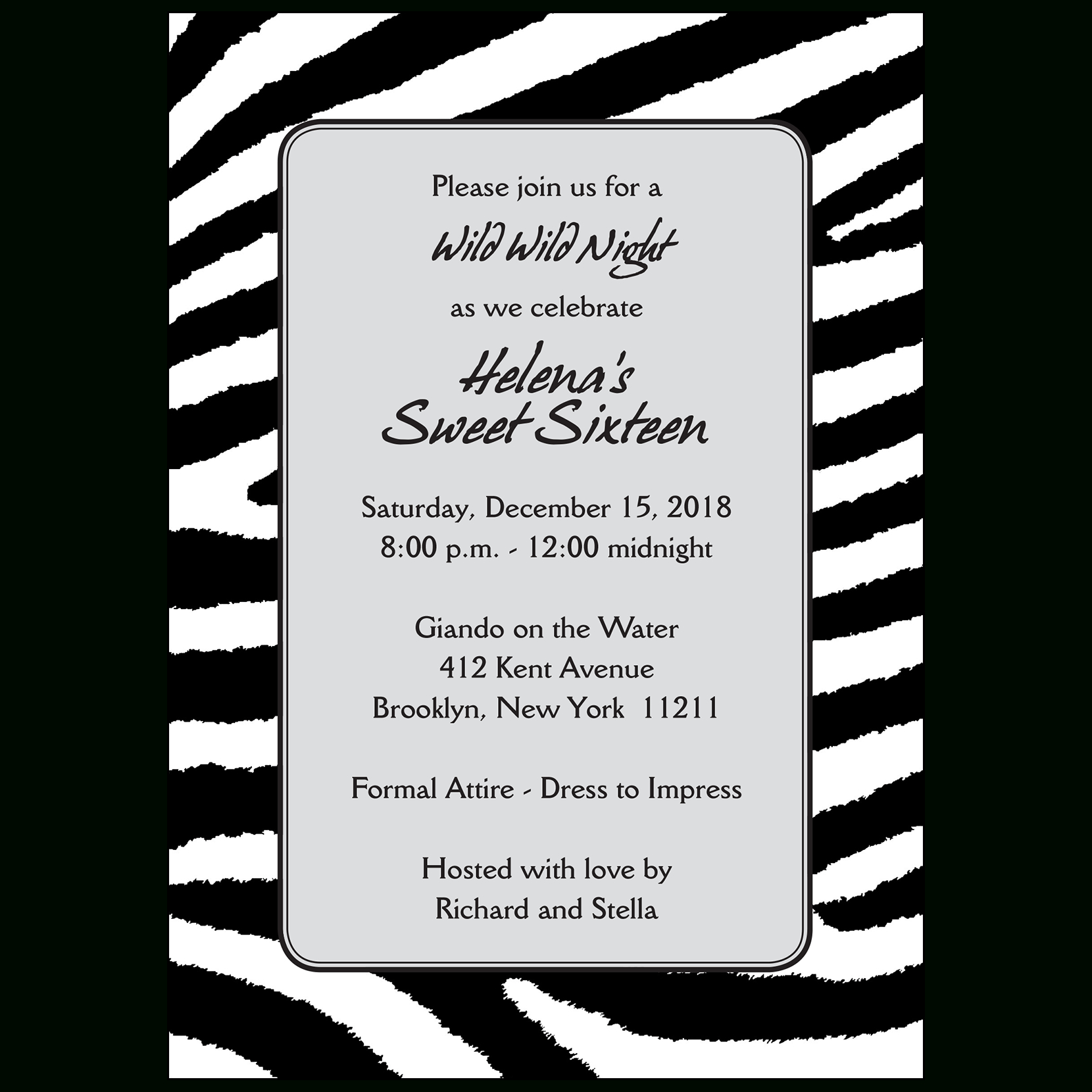Sweet Sixteen Invitation, Style Sw16-71 ⋆ Ipv Studio inside Free Printable Zebra Print Birthday Invitations