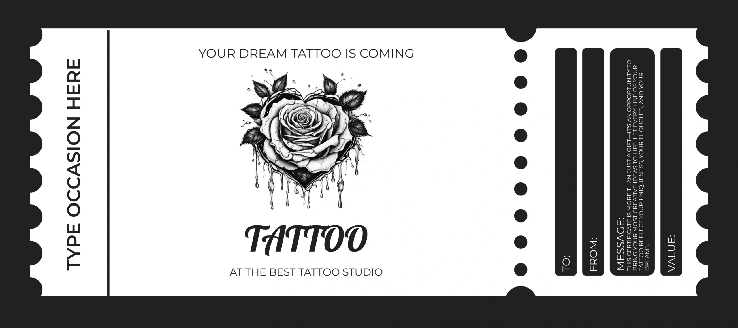 Tattoo Gift Certificate Free Google Docs Template - Gdoc.io in Free Printable Tattoo Gift Certificates