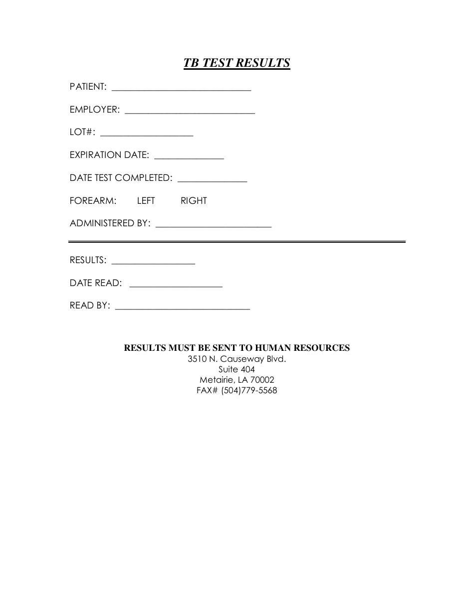 Tb Test Results Form - Fill Out, Sign Online And Download Pdf inside Free Printable Tb Test Form