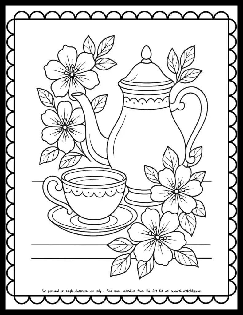 Tea Party Coloring Page - Free Printables! - The Art Kit with Free Printable Tea Cup Coloring Pages