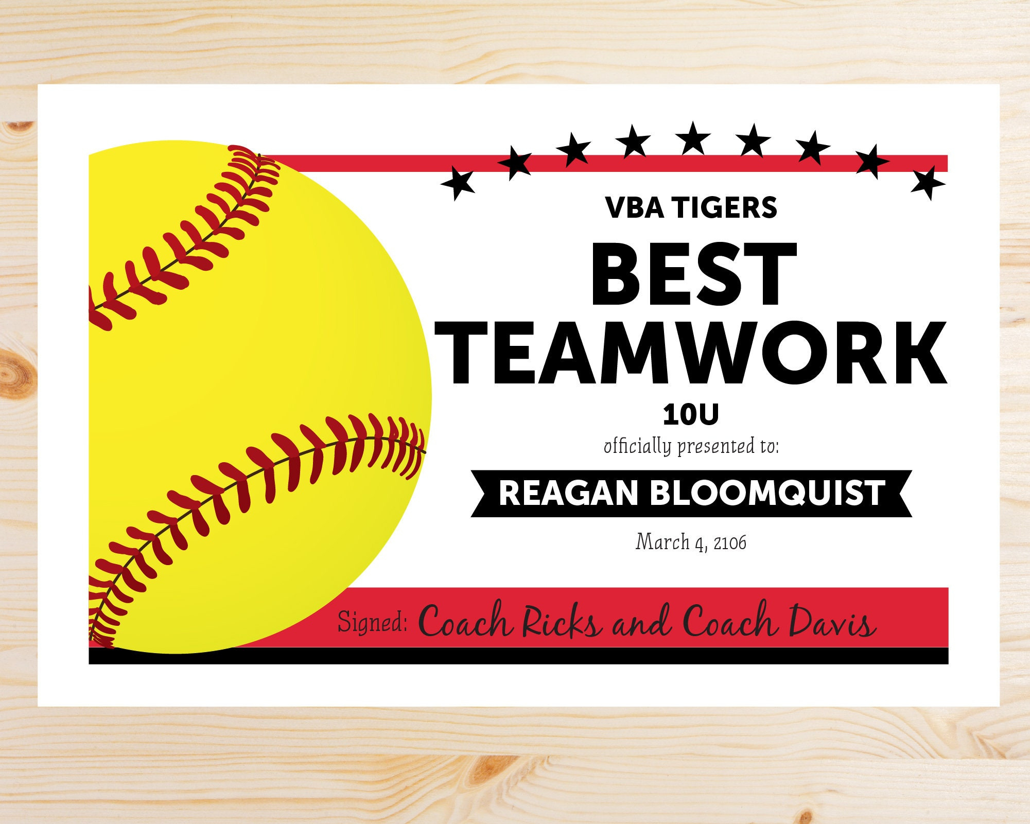 Team Colors Softball Award Certificates Instant Download Printable pertaining to Free Printable Softball Award Certificates