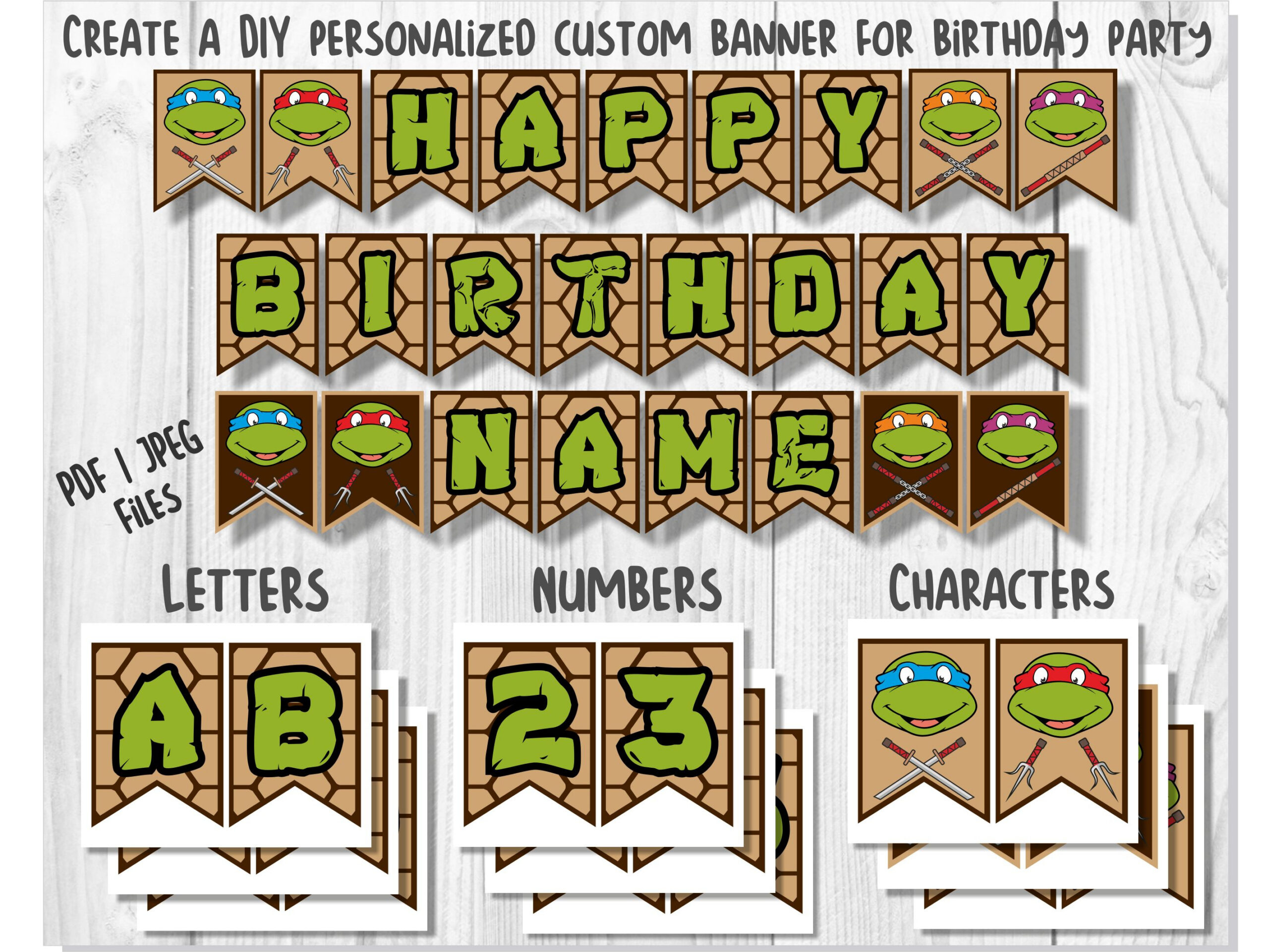 Teenage Mutant Ninja Turtles Printable Birthday Banner Pdf in Free Printable Ninja Turtle Birthday Banner