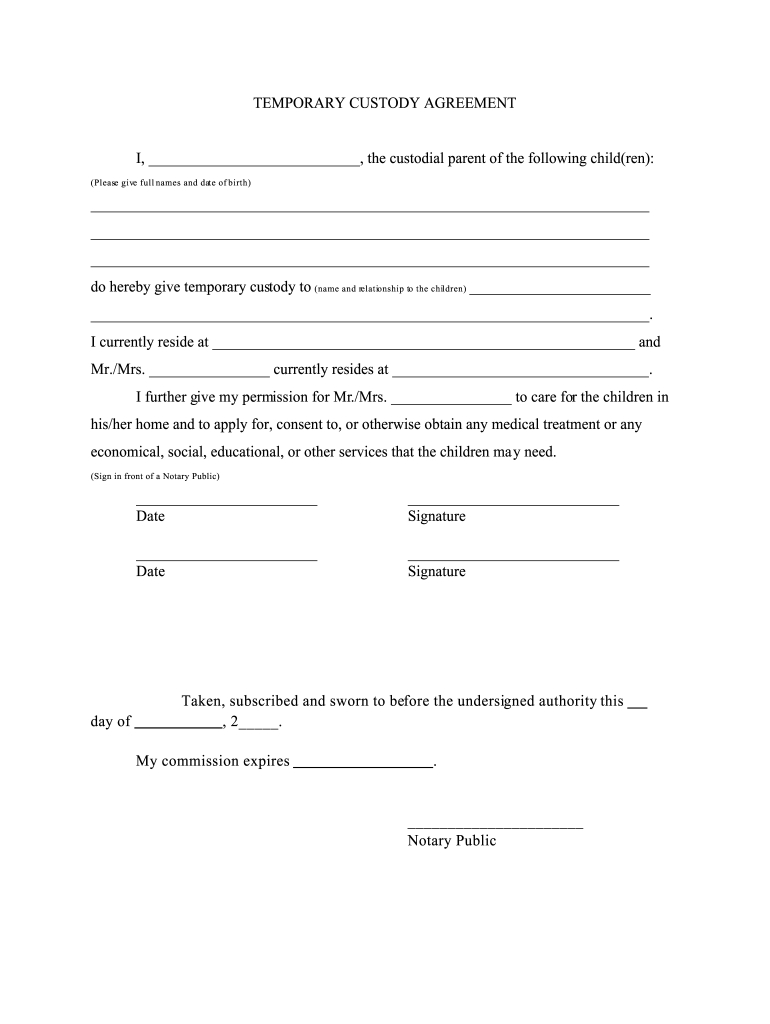 Temporary Custody Agreement Form - Fill Online, Printable intended for Free Printable Temporary Guardianship Form