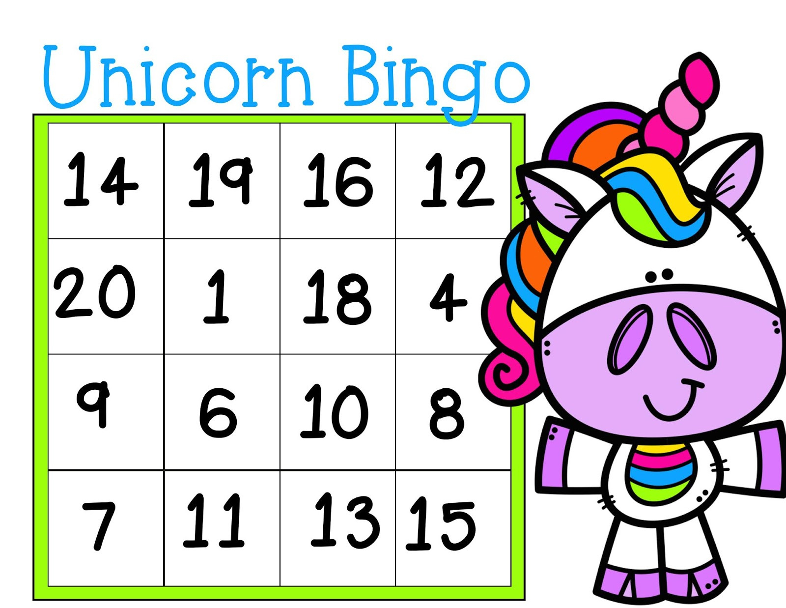 The Cozy Red Cottage: Free Unicorn Bingo (Numbers 1-20) regarding Free Printable Number Bingo Cards 1 20