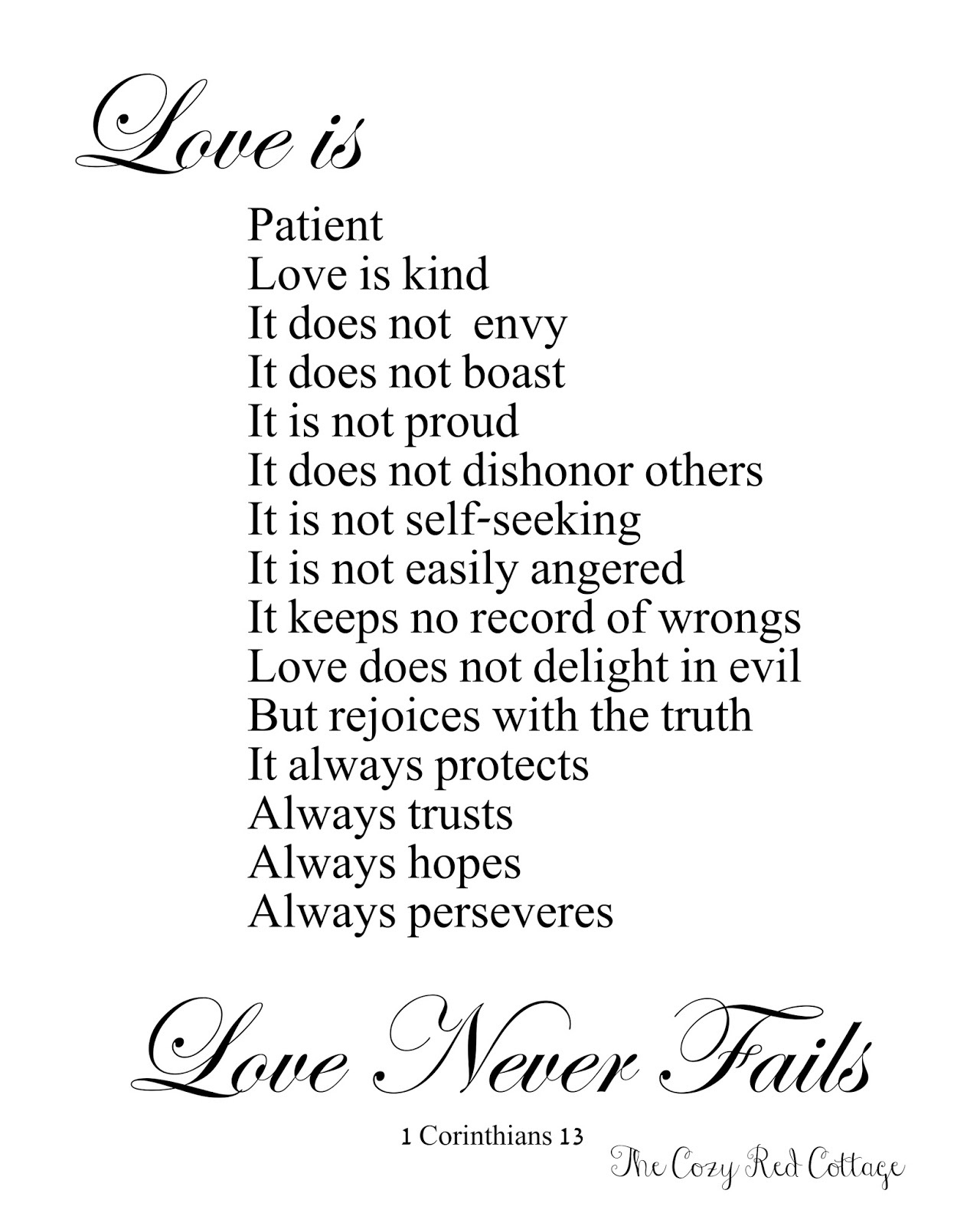 The Cozy Red Cottage: Love Is Patient. Love Is Kind. Free Printable pertaining to Love Is Patient Free Printable
