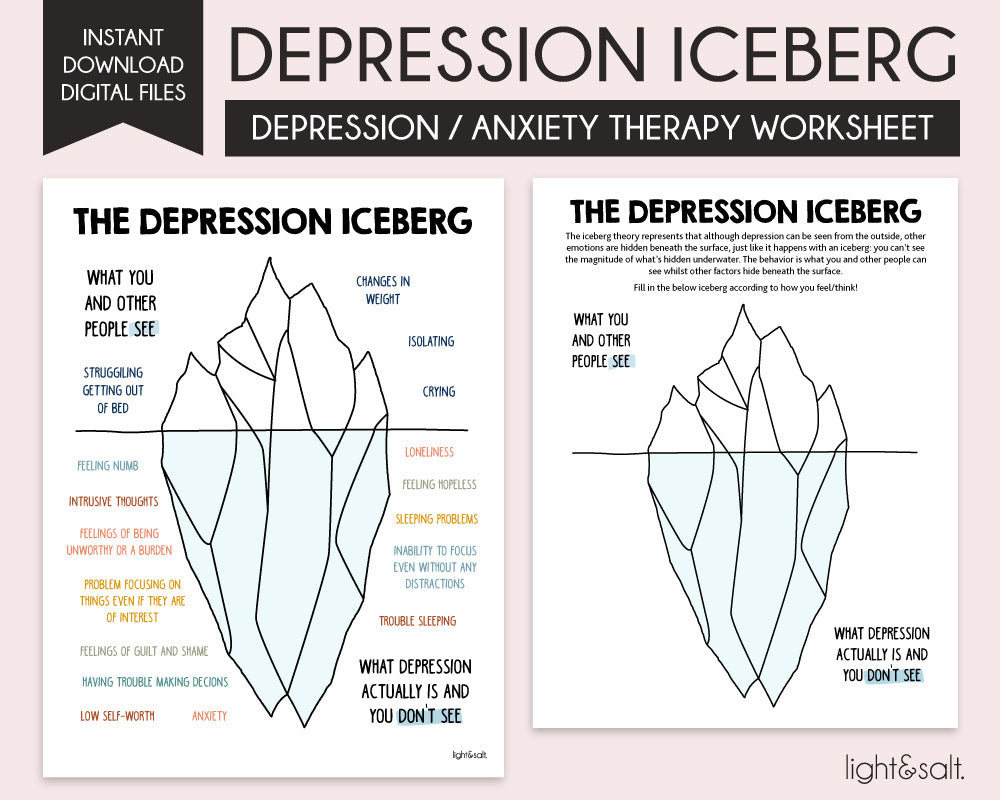 The Depression Iceberg Worksheets – Lightandsaltdesign within Free Printable Worksheets On Depression