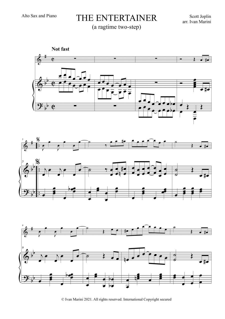 The Entertainer (A Ragtime Two-Step) - Easy Version For Alto Sax with regard to Free Printable Sheet Music For The Entertainer