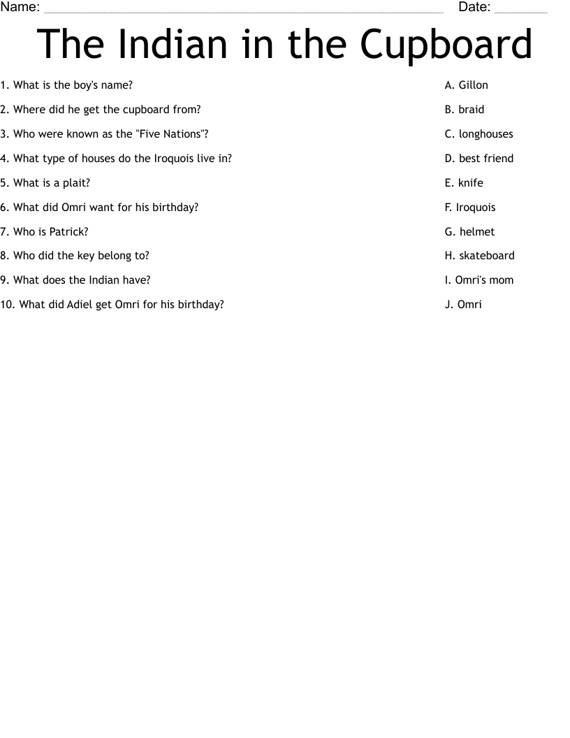 The Indian In The Cupboard Worksheet - Wordmint in Indian In The Cupboard Free Printable Worksheets